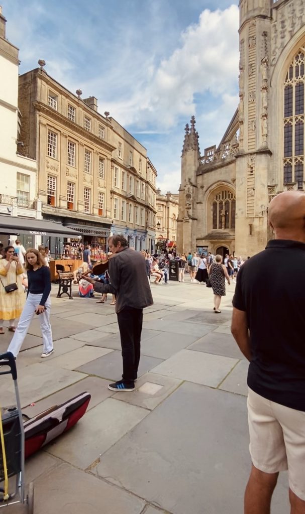 A man playing his violin